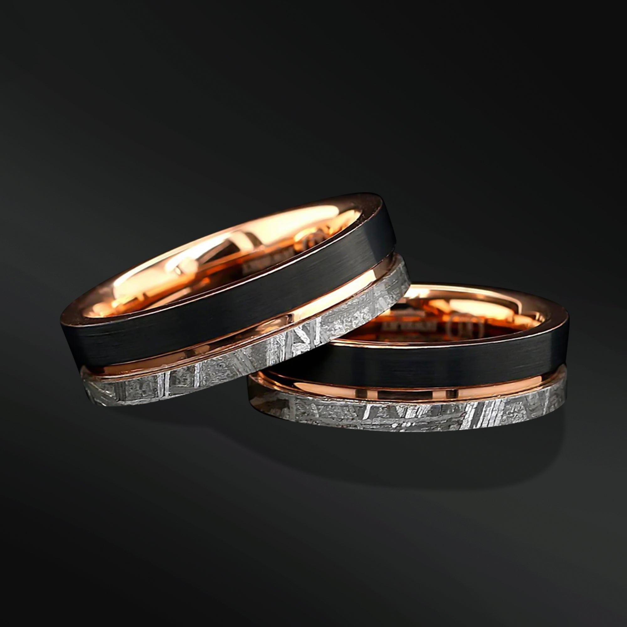 Meteorite Ring Tungsten Black & Gold Wedding Band