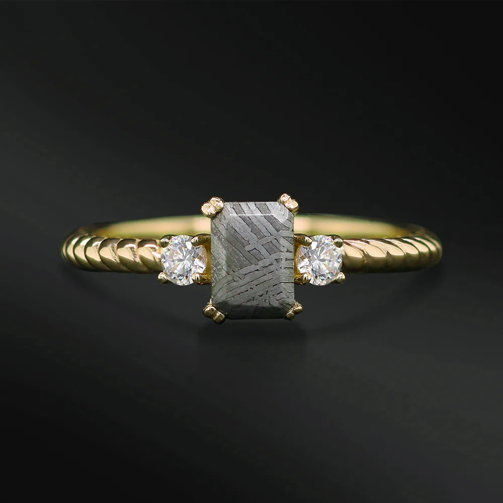 Mon - Engagement Ring for Her with Muonionalusta Meteorite | Diamond Accents | VS1-2 Clarity, G-H color