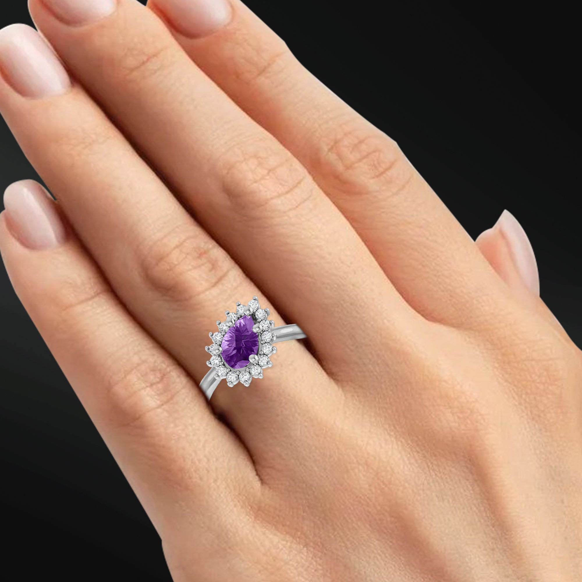 Amethyst Glow - 14K Gold Engagement Ring | 8x5mm AAA Natural Amethyst | 1/4 CTW Natural Diamonds | GHI Color and VS Clarity