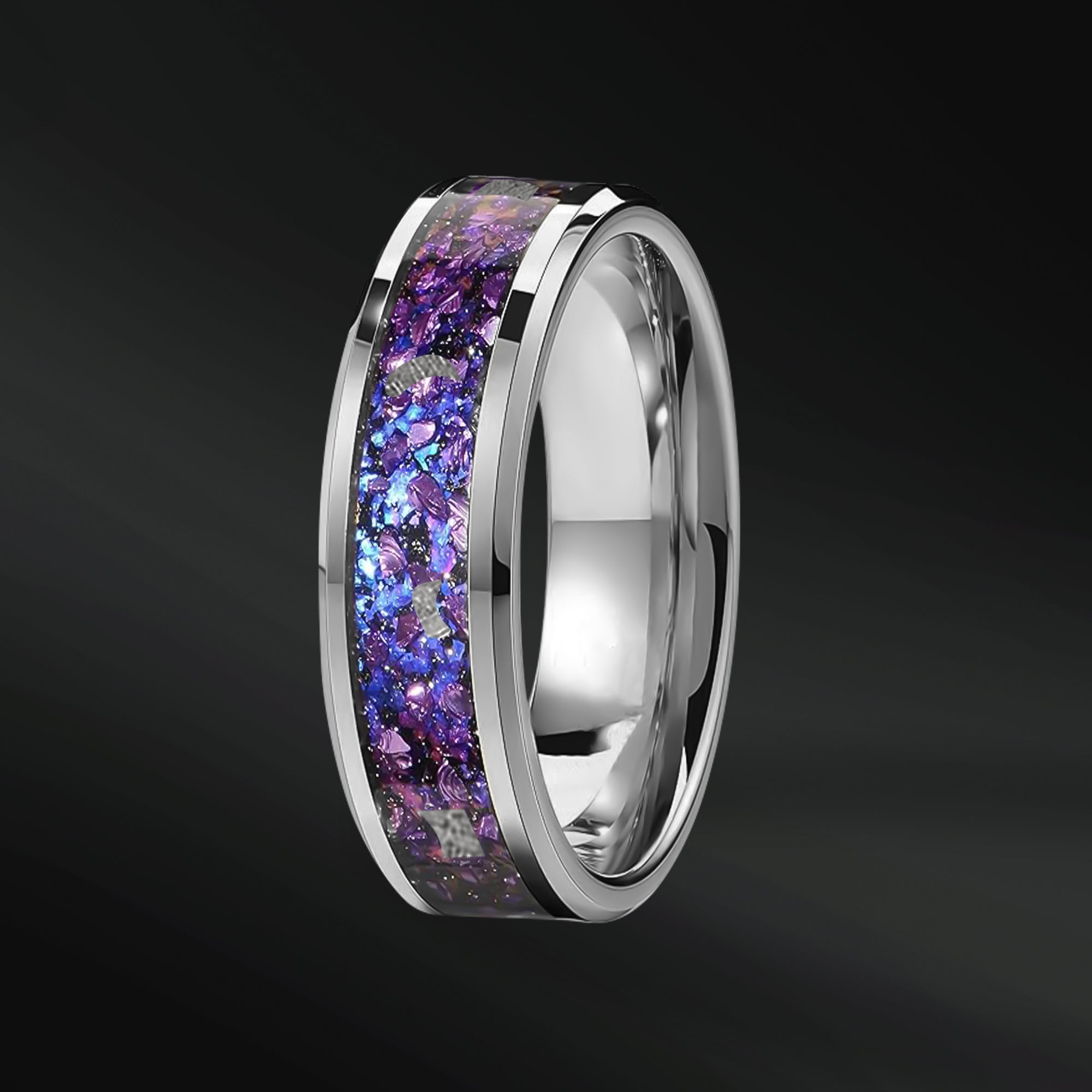 Twilight Spark Set - 3PCS His & Her Wedding Ring Set | Natural Amethyst Engagement Ring With Natural Diamonds| Muonionalusta Meteorite, Amethyst and Opal Wedding Band