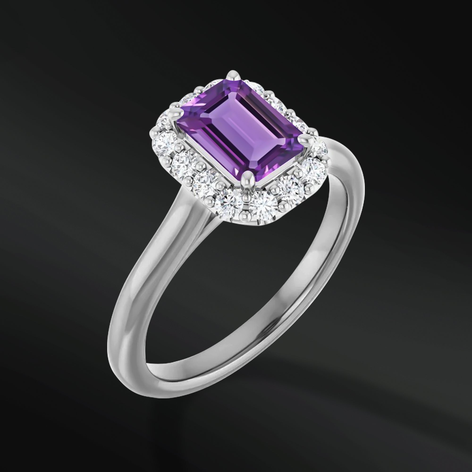 Violet Bliss - 14K Gold Engagement Ring | 7X5mm AAA Amethyst | 1/4 CTW Natural Diamond | GHI Color, SI2-SI3 Clarity