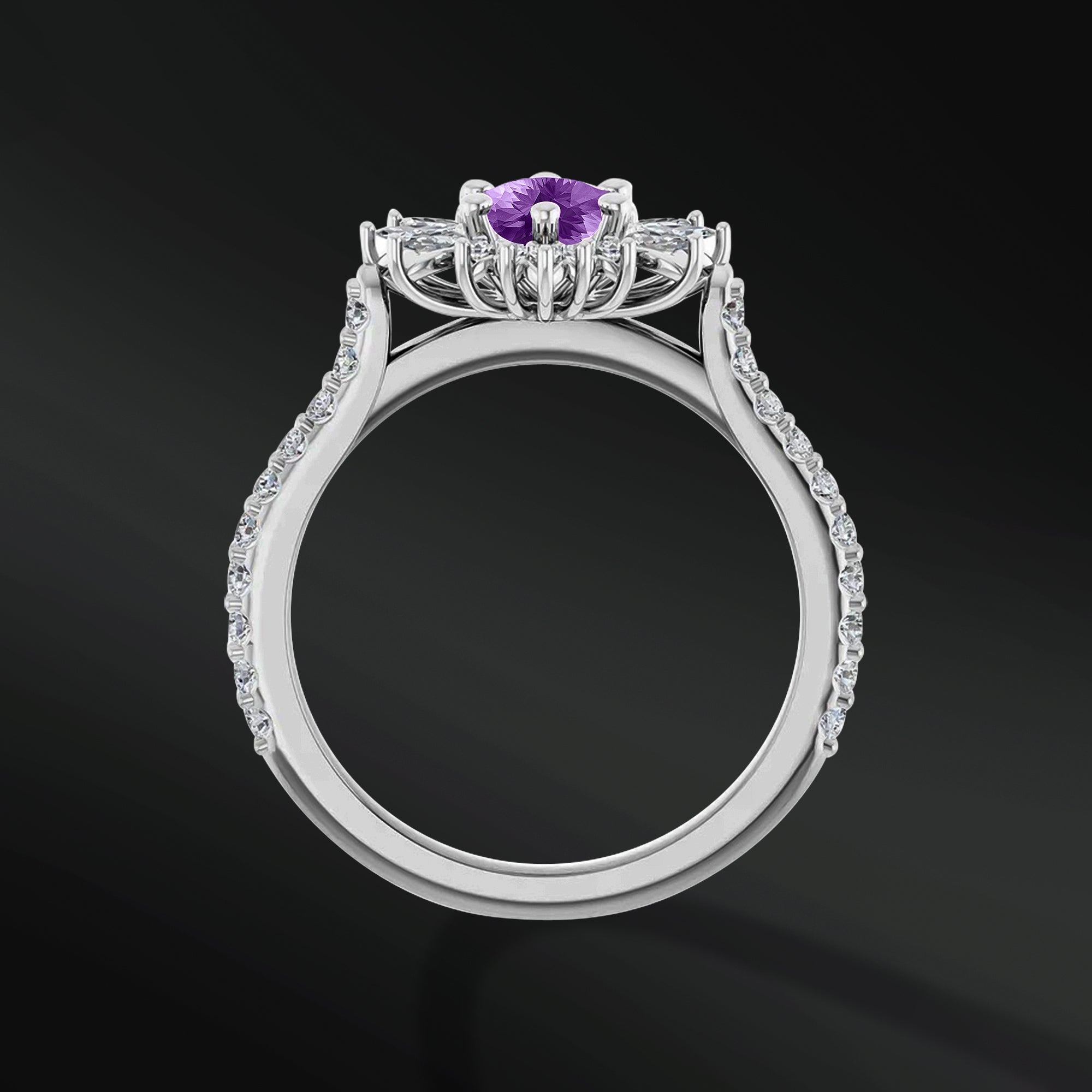 Twilight Spark Set - 3PCS His & Her Wedding Ring Set | Natural Amethyst Engagement Ring With Natural Diamonds | Muonionalusta Meteorite, Amethyst and Opal Wedding Band