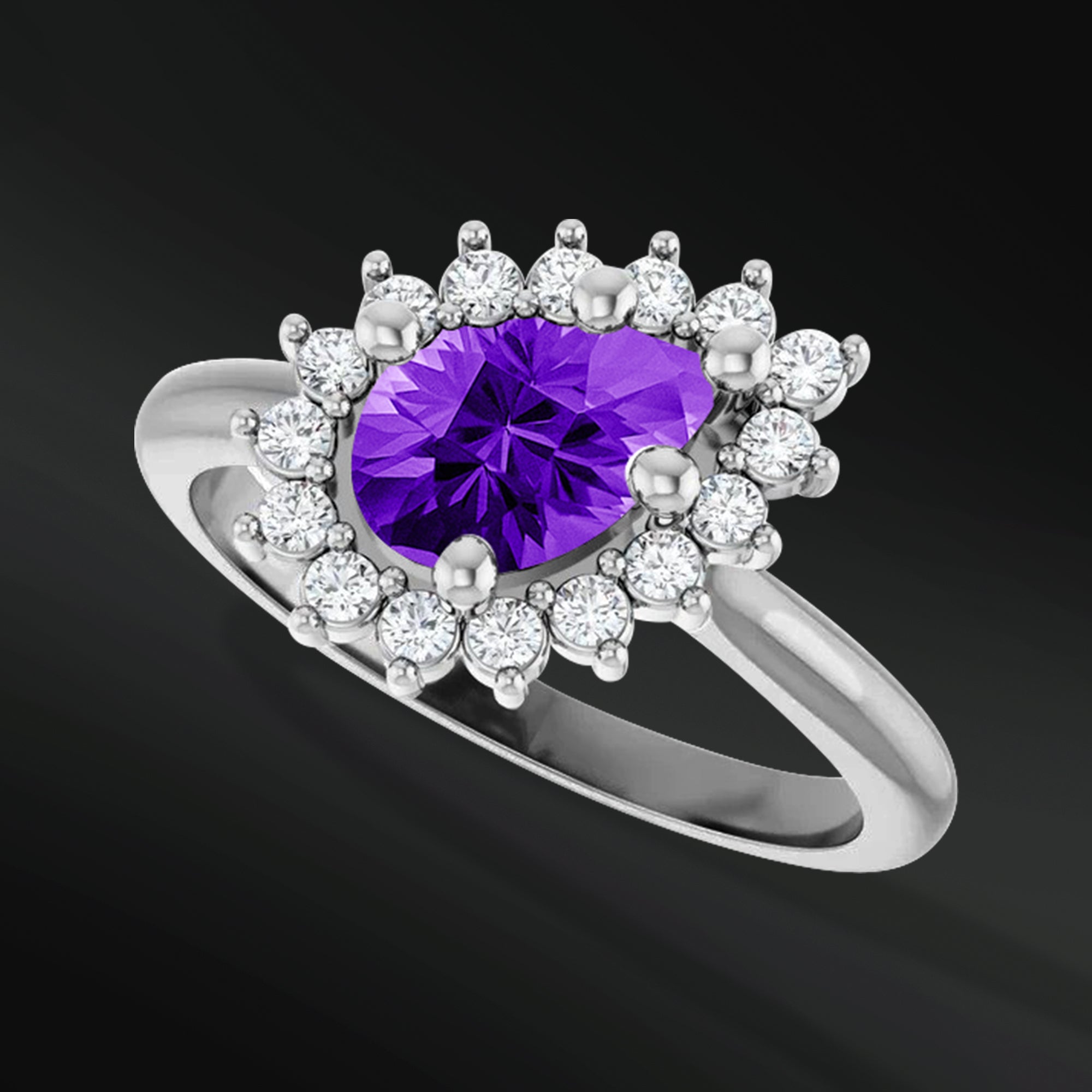 Amethyst Glow - 14K Gold Engagement Ring | 8x5mm AAA Natural Amethyst | 1/4 CTW Natural Diamonds | GHI Color and VS Clarity