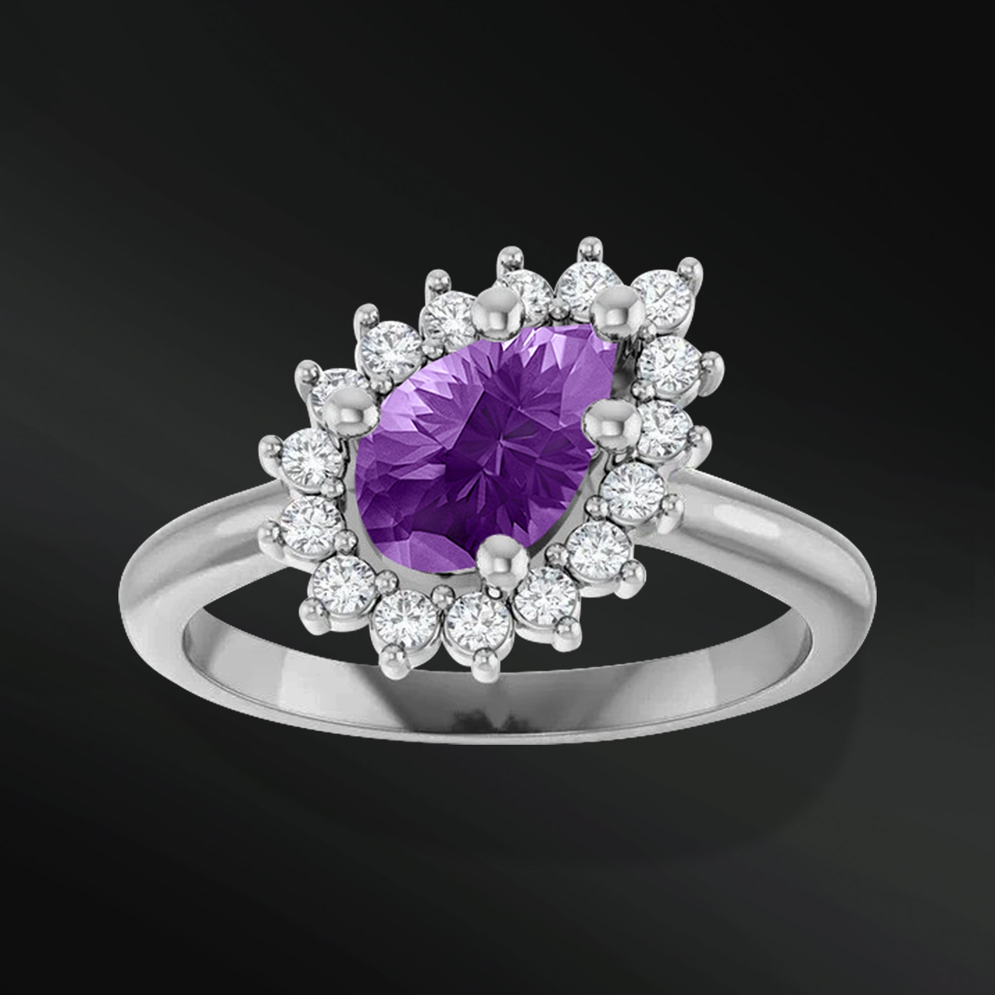 Amethyst Glow - 14K Gold Engagement Ring | 8x5mm AAA Natural Amethyst | 1/4 CTW Natural Diamonds | GHI Color and VS Clarity