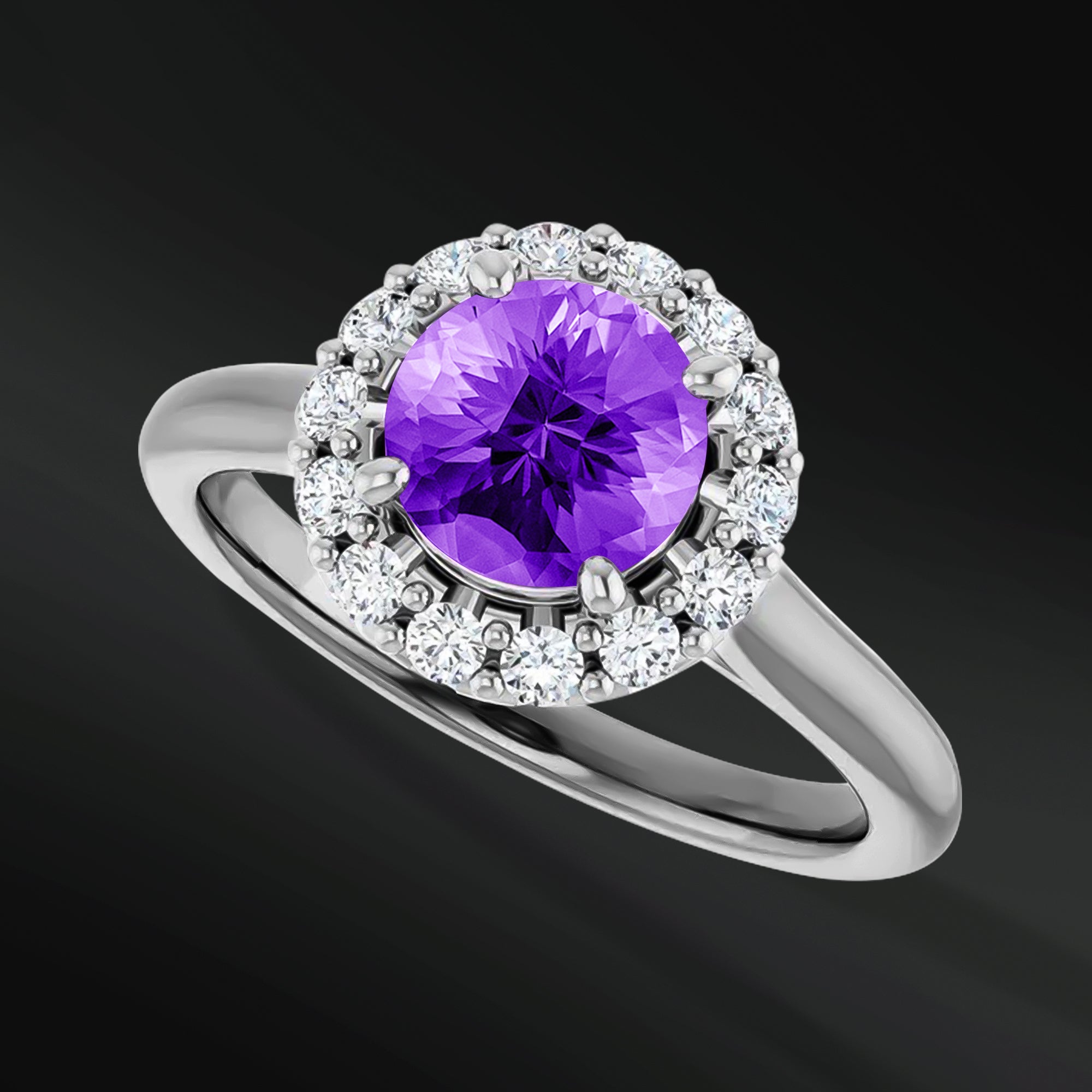 Eternal Amour - 14K Gold Engagement Ring | 6.5mm AAA Amethyst | 1/4 CTW Natural Diamonds | GHI Color, SI2-SI3 Clarity