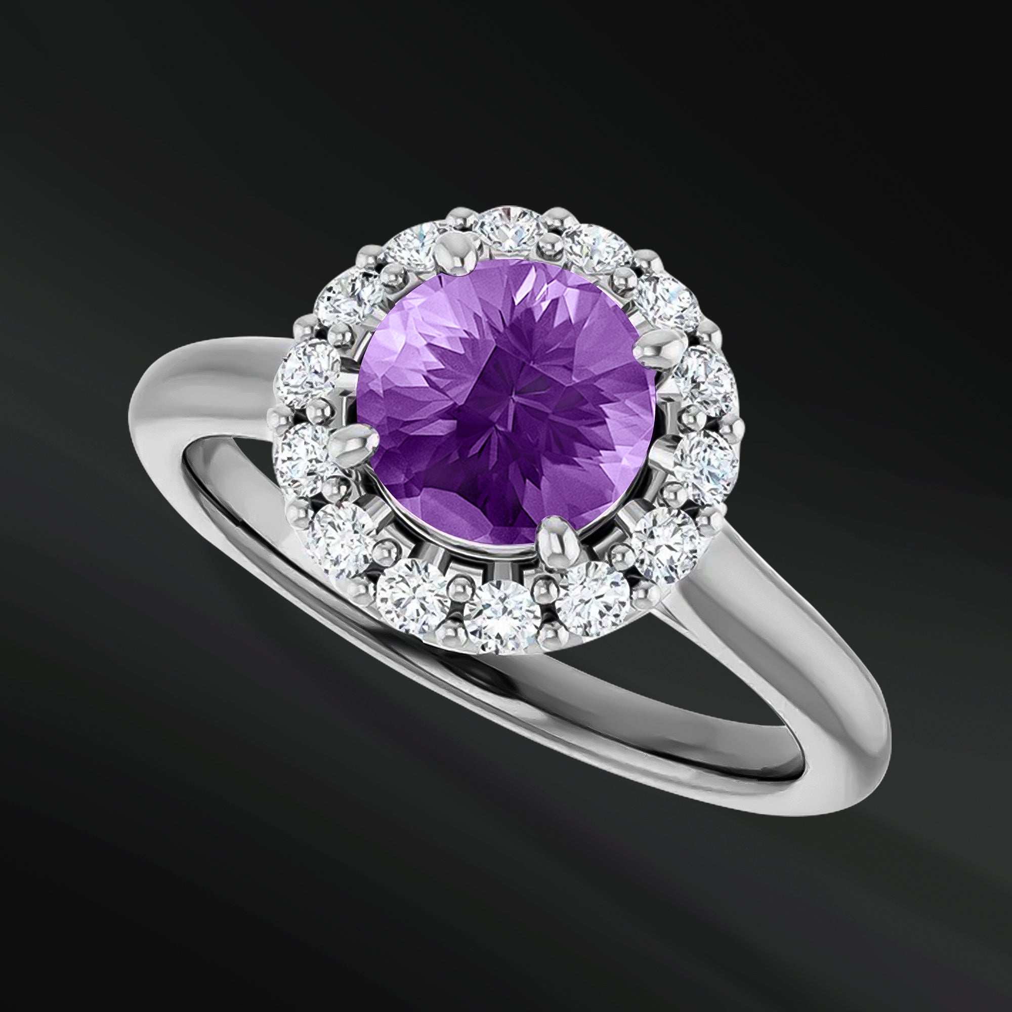 Eternal Amour - 14K Gold Engagement Ring | 6.5mm AAA Amethyst | 1/4 CTW Natural Diamonds | GHI Color, SI2-SI3 Clarity