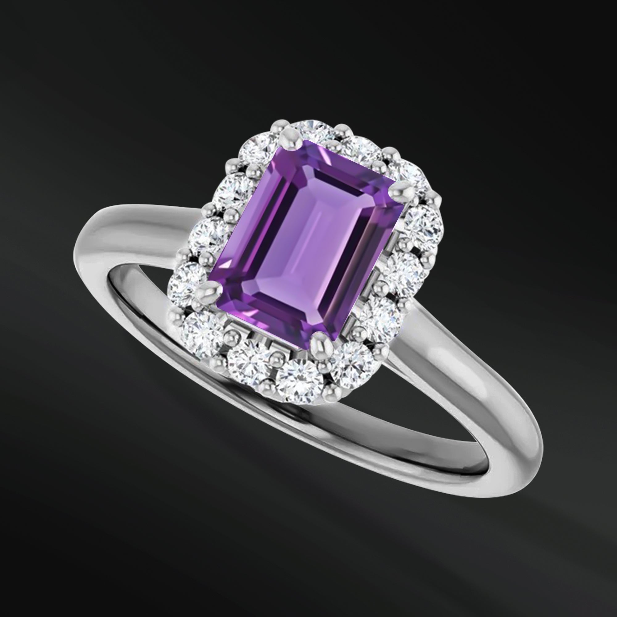 Violet Bliss - 14K Gold Engagement Ring | 7X5mm AAA Amethyst | 1/4 CTW Natural Diamond | GHI Color, SI2-SI3 Clarity