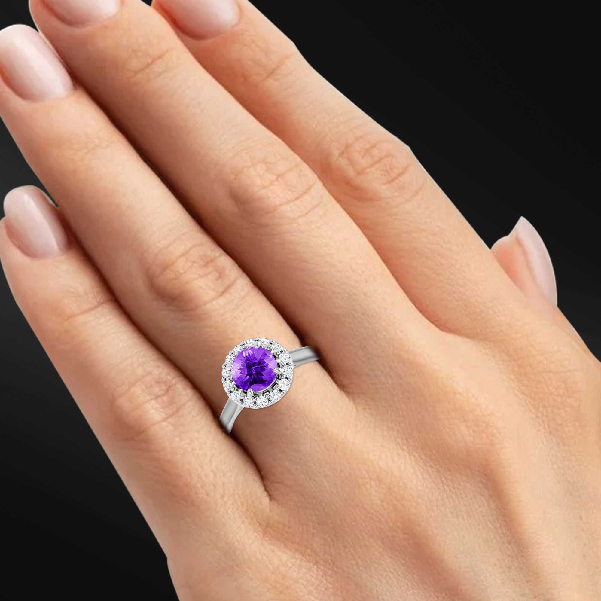 Eternal Amour - 14K Gold Engagement Ring | 6.5mm AAA Amethyst | 1/4 CTW Natural Diamonds | GHI Color, SI2-SI3 Clarity