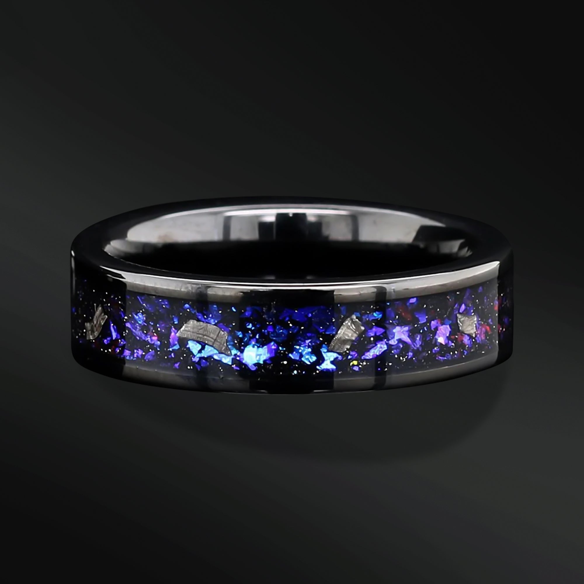 NEBULA - Natural Meteorite & Opal | Tungsten Wedding Band