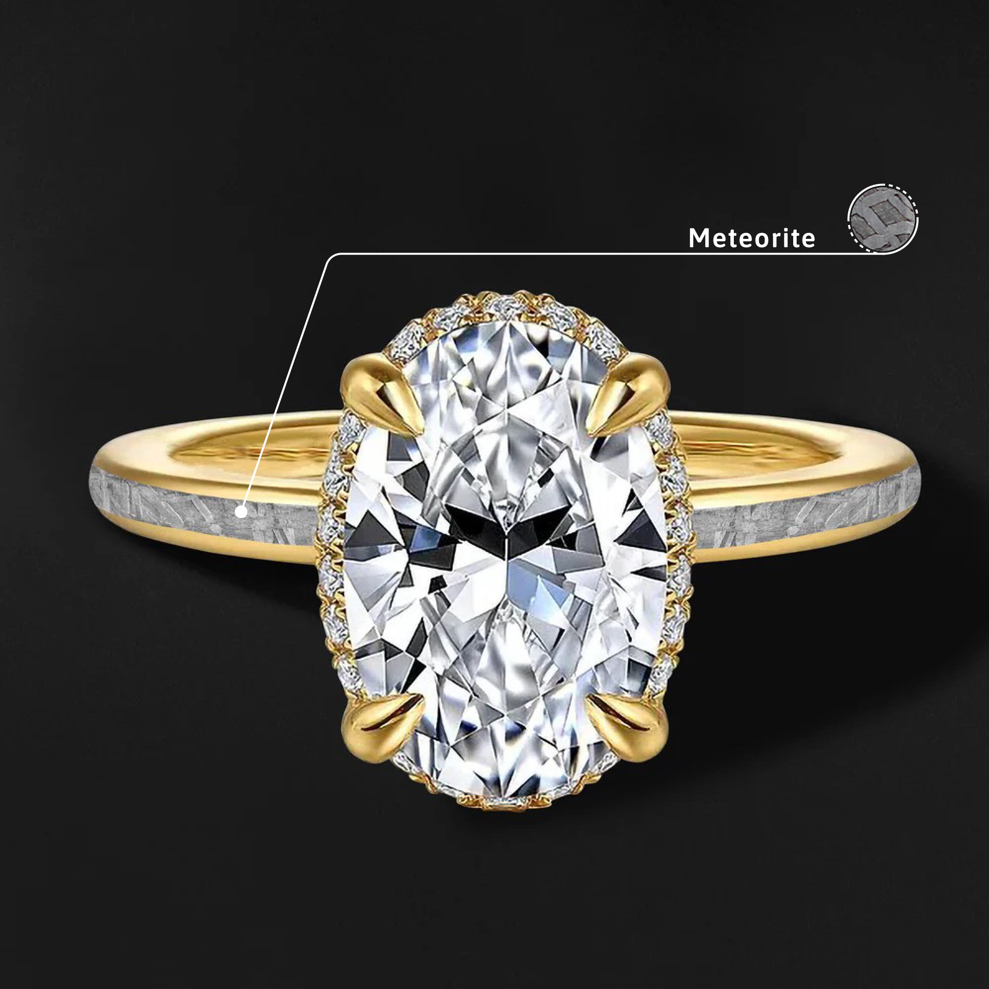 New sky 14K GOLD & meteorite ENGAGEMENT RING | NATURAL METEORITE WITH OVAL-CUT moissanite