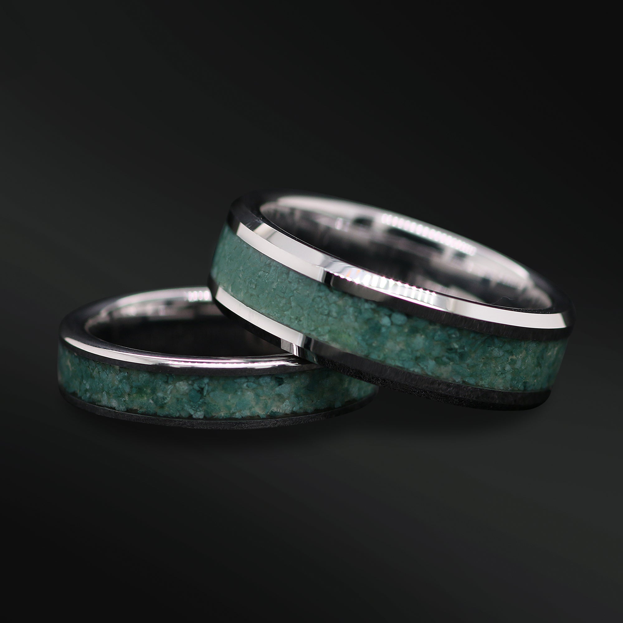 Moss Agate 3PCS His and Hers Wedding Engagement Ring Set | Sterling Silver Moss Agate Engagement Ring for Her | Tungsten Wedding Bands for Him & Her | Moss Agate Inlay