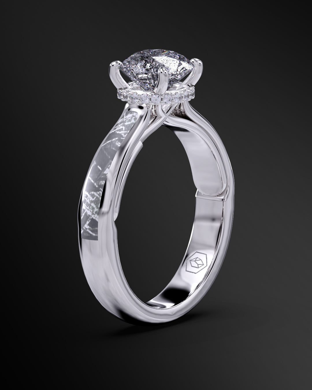 Nova Radiance - Engagement Ring for Women | Muonionalusta Meteorite Inlay | Galaxy Diamond Ring
