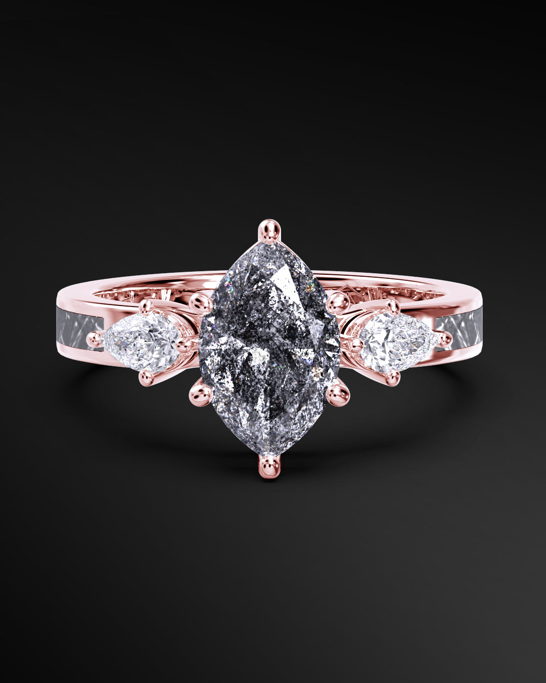 Galactic Halo - Women's ENGAGEMENT RING | Muonionalusta Meteorite Inlay | 8x4mm Marquise-cut Galaxy Diamond Ring