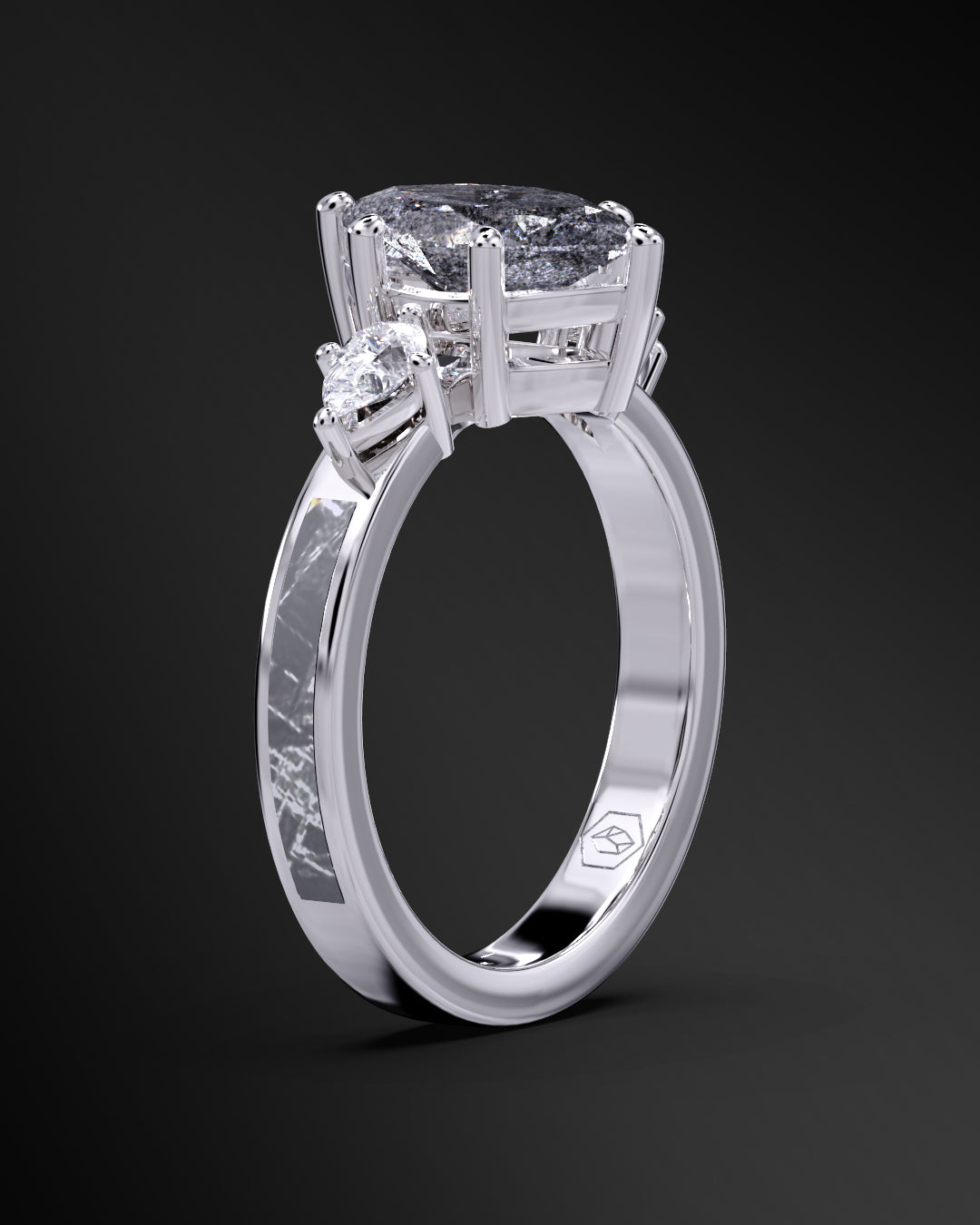 Galactic Halo - Women's ENGAGEMENT RING | Muonionalusta Meteorite Inlay | 8x4mm Marquise-cut Galaxy Diamond Ring