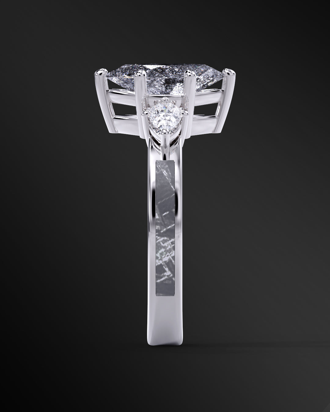 Galactic Halo - Women's ENGAGEMENT RING | Muonionalusta Meteorite Inlay | 8x4mm Marquise-cut Galaxy Diamond Ring