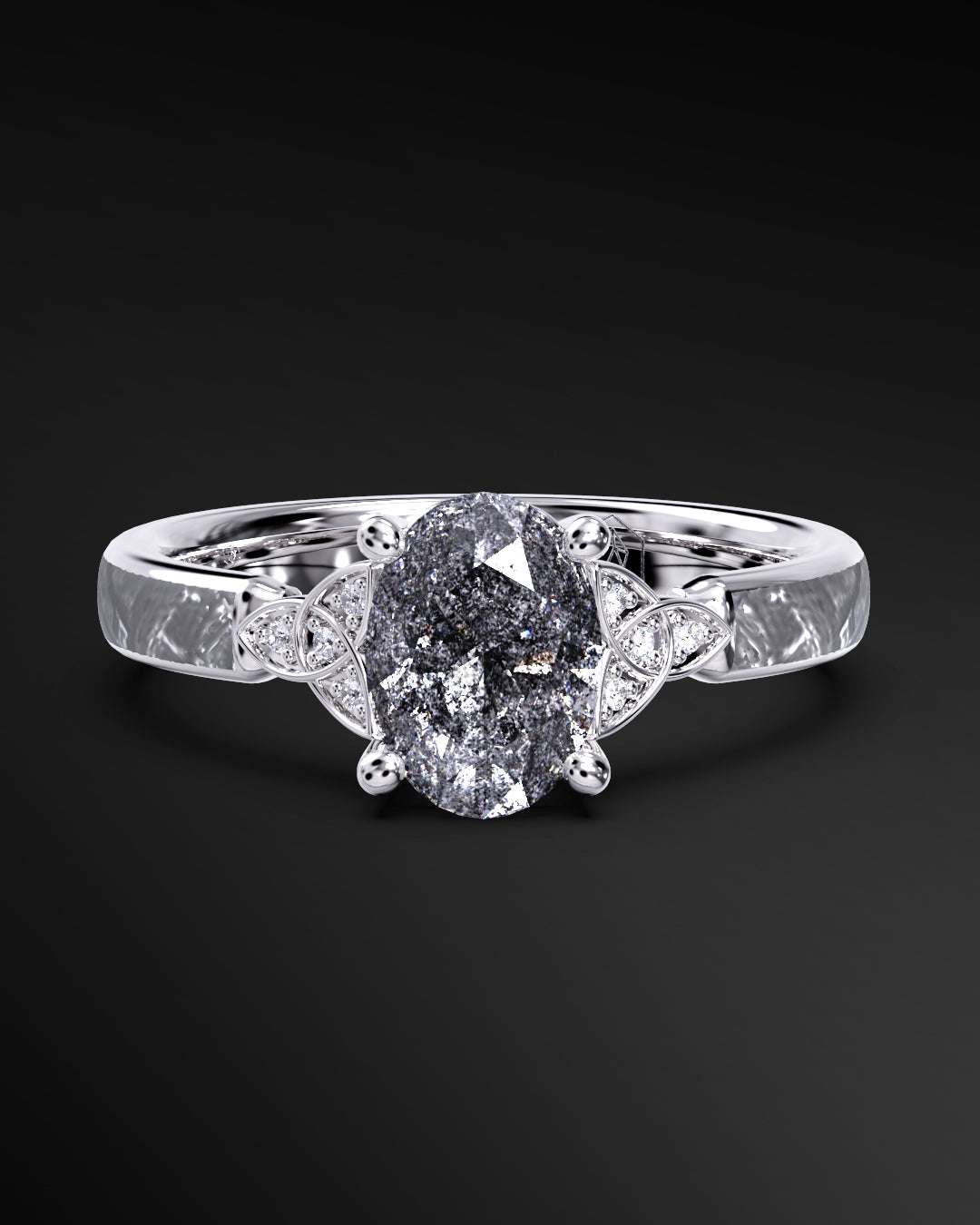 Lunar Crest - Women's ENGAGEMENT RING | Muonionalusta Meteorite | 8x6mm Oval-cut Galaxy Diamond Ring