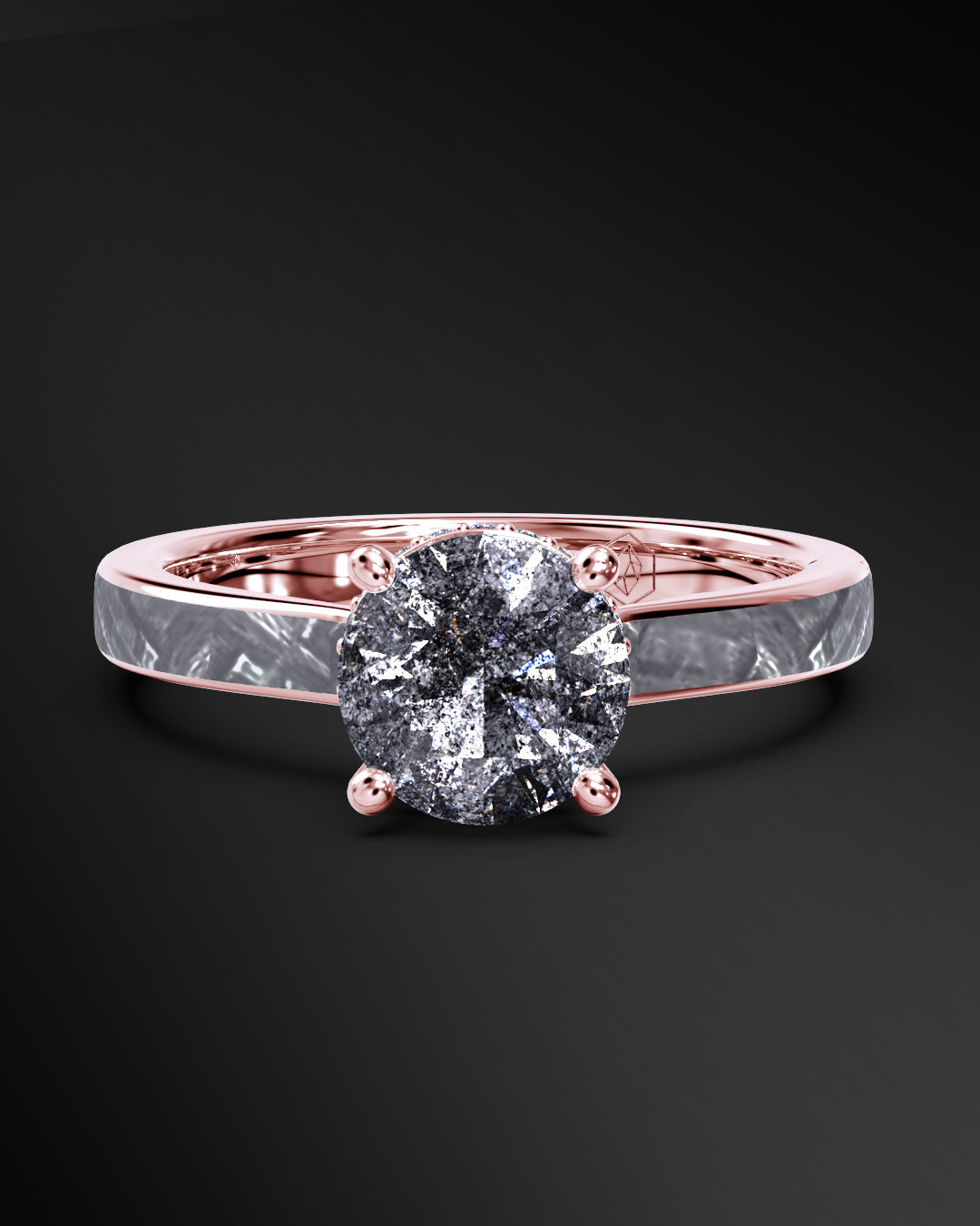 Astral Bloom - Women's ENGAGEMENT RING | Muonionalusta Meteorite Inlay | 8x8mm Round-cut Galaxy Diamond Ring