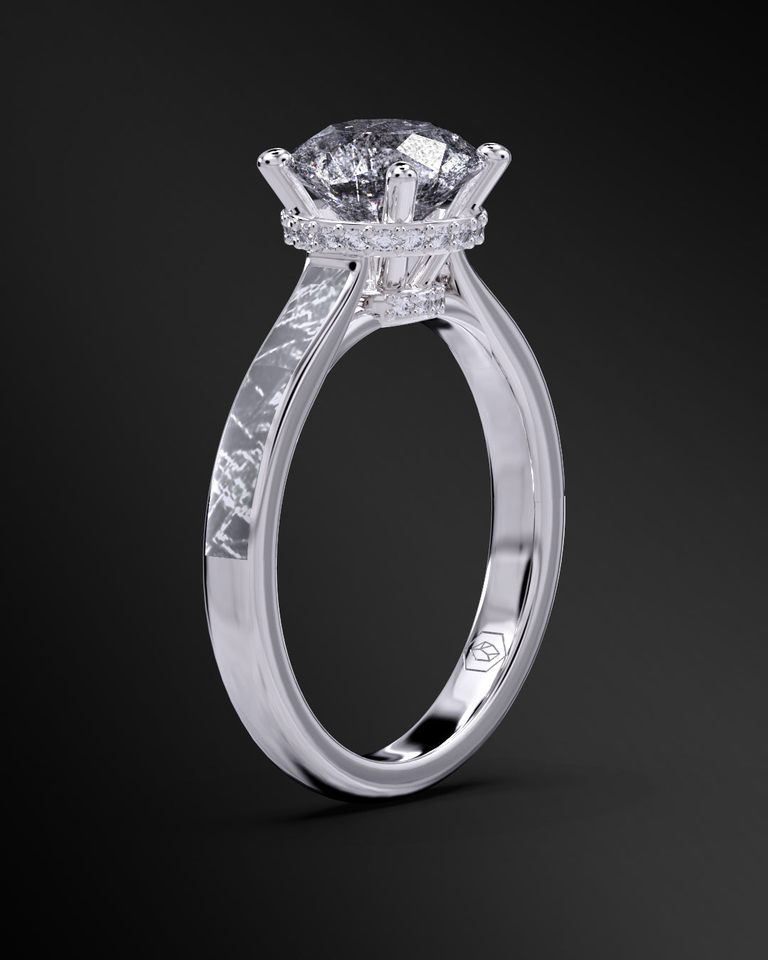 Astral Bloom - Women's ENGAGEMENT RING | Muonionalusta Meteorite Inlay | 8x8mm Round-cut Galaxy Diamond Ring