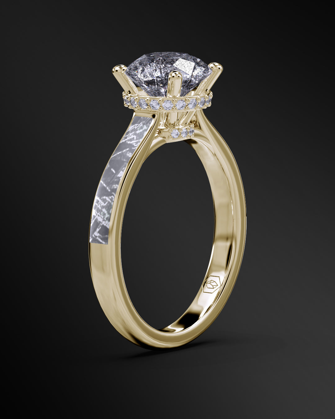 Astral Bloom - Women's ENGAGEMENT RING | Muonionalusta Meteorite Inlay | 8x8mm Round-cut Galaxy Diamond Ring