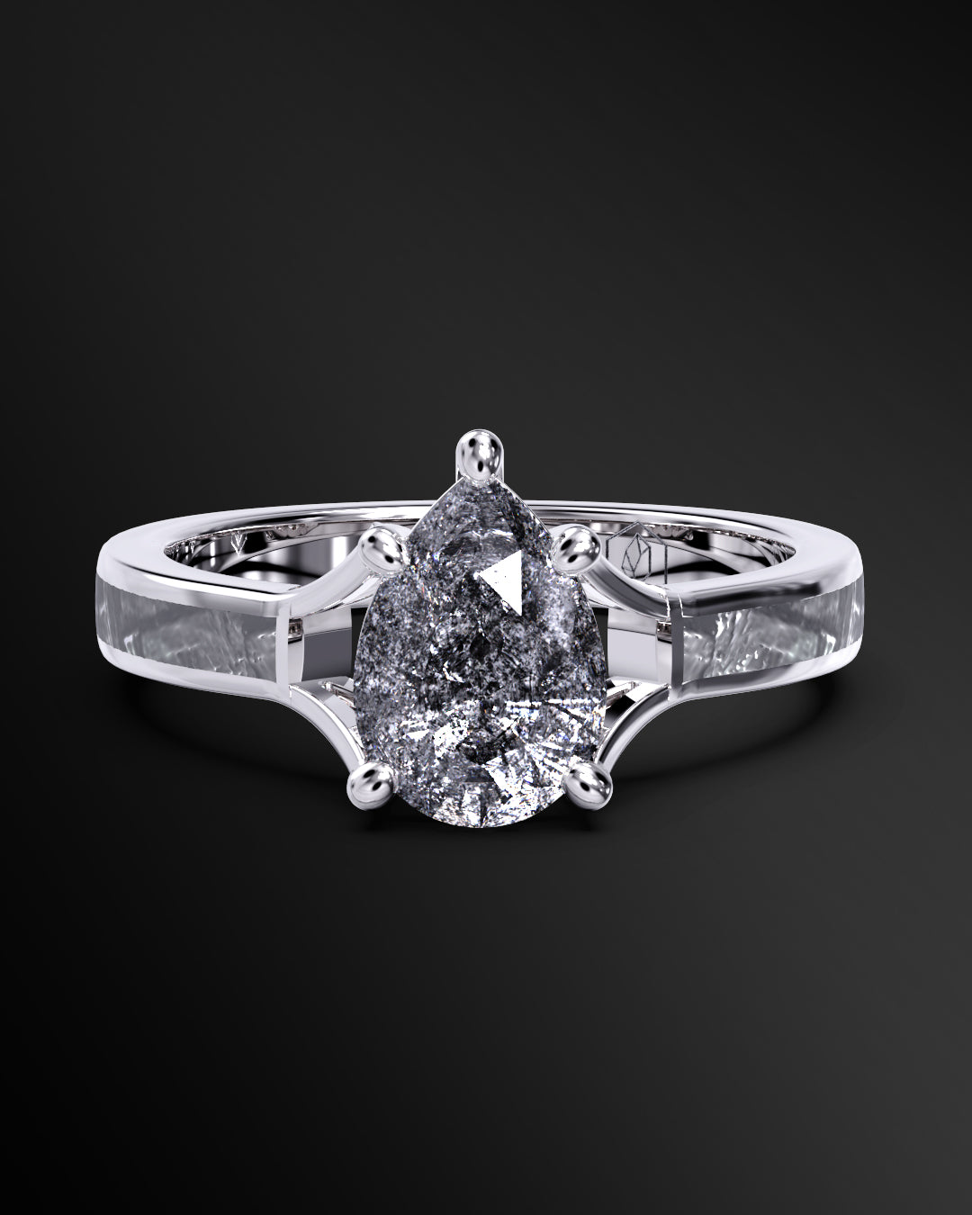 Cosmic Horizon - Women's ENGAGEMENT RING | Muonionalusta Meteorite Inlay | 9x6mm Pear-Cut Galaxy Diamond Ring