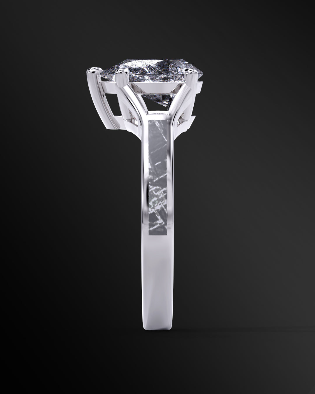 Cosmic Horizon - Women's ENGAGEMENT RING | Muonionalusta Meteorite Inlay | 9x6mm Pear-Cut Galaxy Diamond Ring