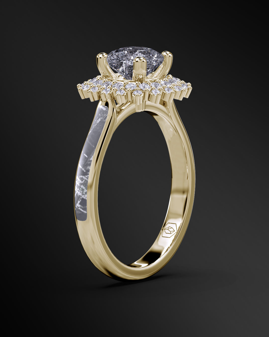 Solstice Shine - Women's ENGAGEMENT RING | Muonionalusta Meteorite Inlay | Cushion Square-Cut GALAXY DIAMOND RING