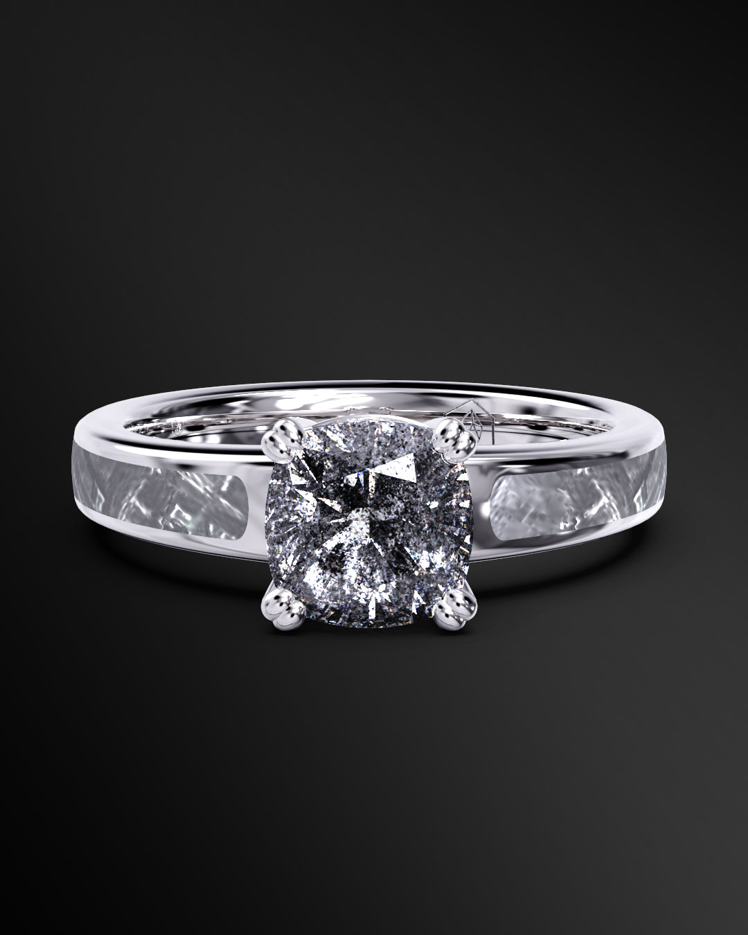 Astra Infinity - Women's ENGAGEMENT RING | Muonionalusta Meteorite Inlay | Cushion Square-Cut GALAXY DIAMOND RING