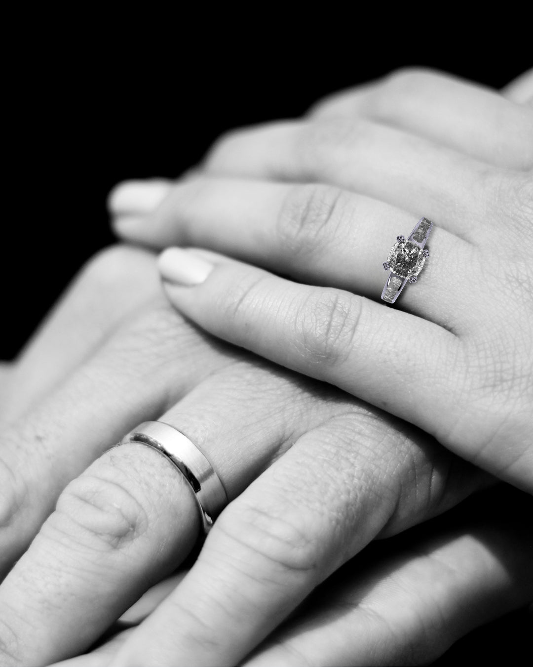 Astra Infinity - Women's ENGAGEMENT RING | Muonionalusta Meteorite Inlay | Cushion Square-Cut GALAXY DIAMOND RING