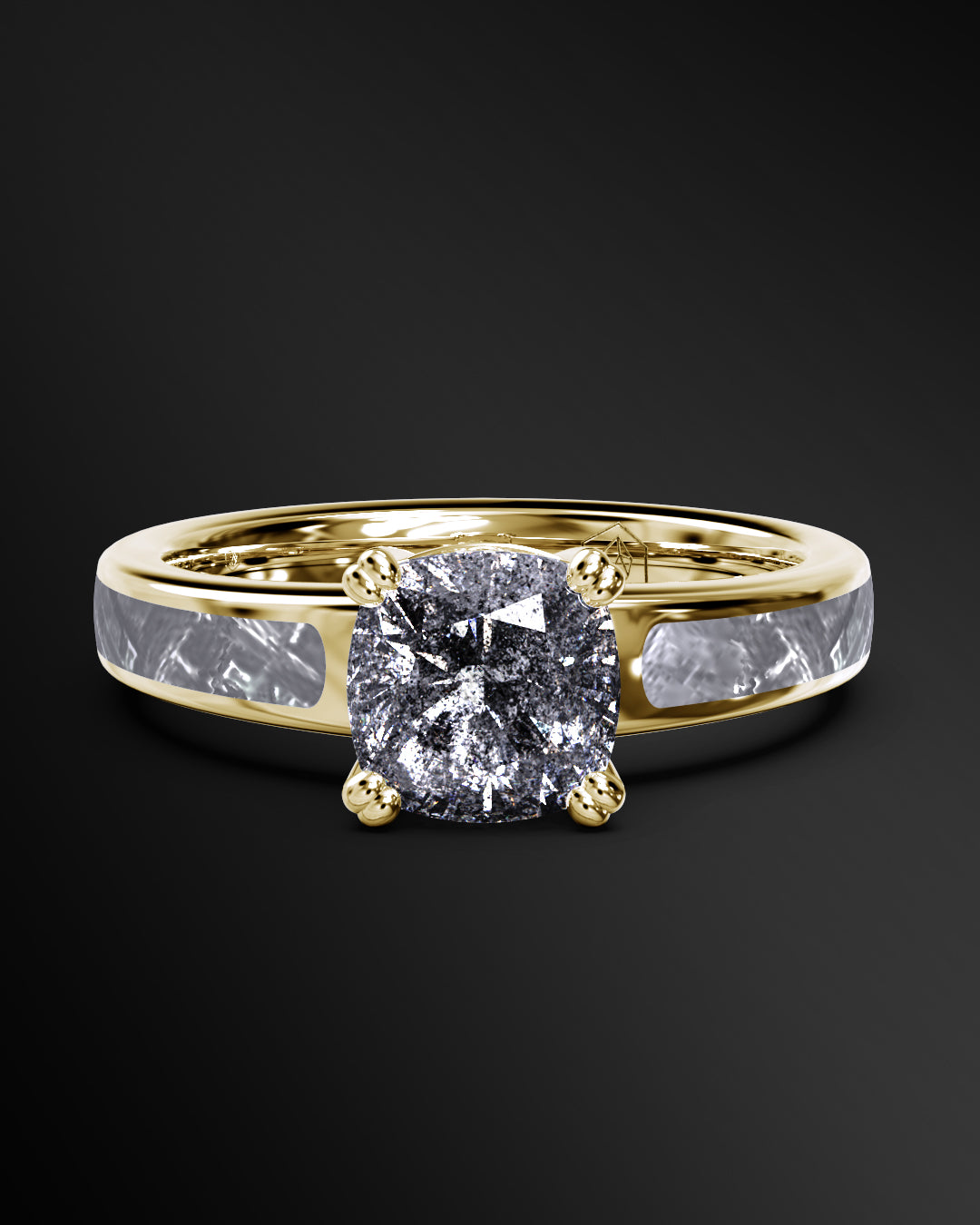 Astra Infinity - Women's ENGAGEMENT RING | Muonionalusta Meteorite Inlay | Cushion Square-Cut GALAXY DIAMOND RING