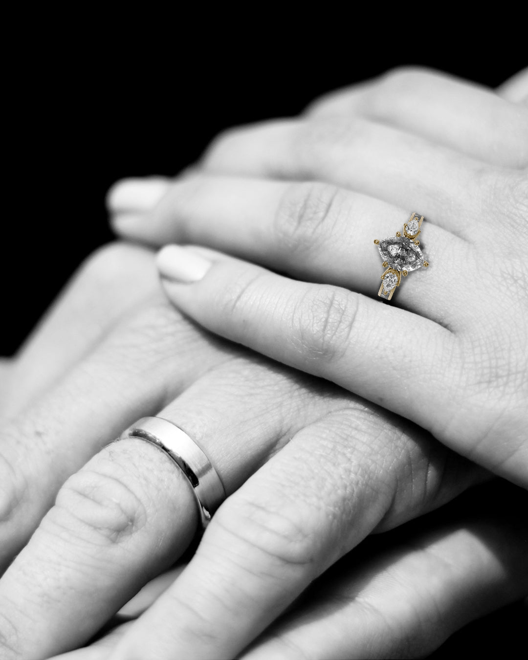 Galactic Halo - Women's ENGAGEMENT RING | Muonionalusta Meteorite Inlay | 8x4mm Marquise-cut Galaxy Diamond Ring