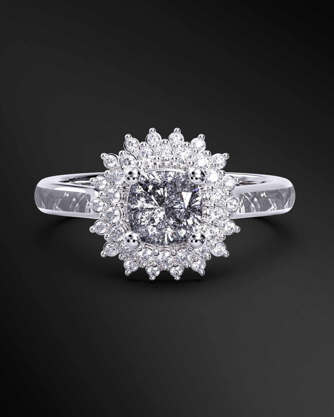 Solstice Shine - Women's ENGAGEMENT RING | Muonionalusta Meteorite Inlay | Cushion Square-Cut GALAXY DIAMOND RING