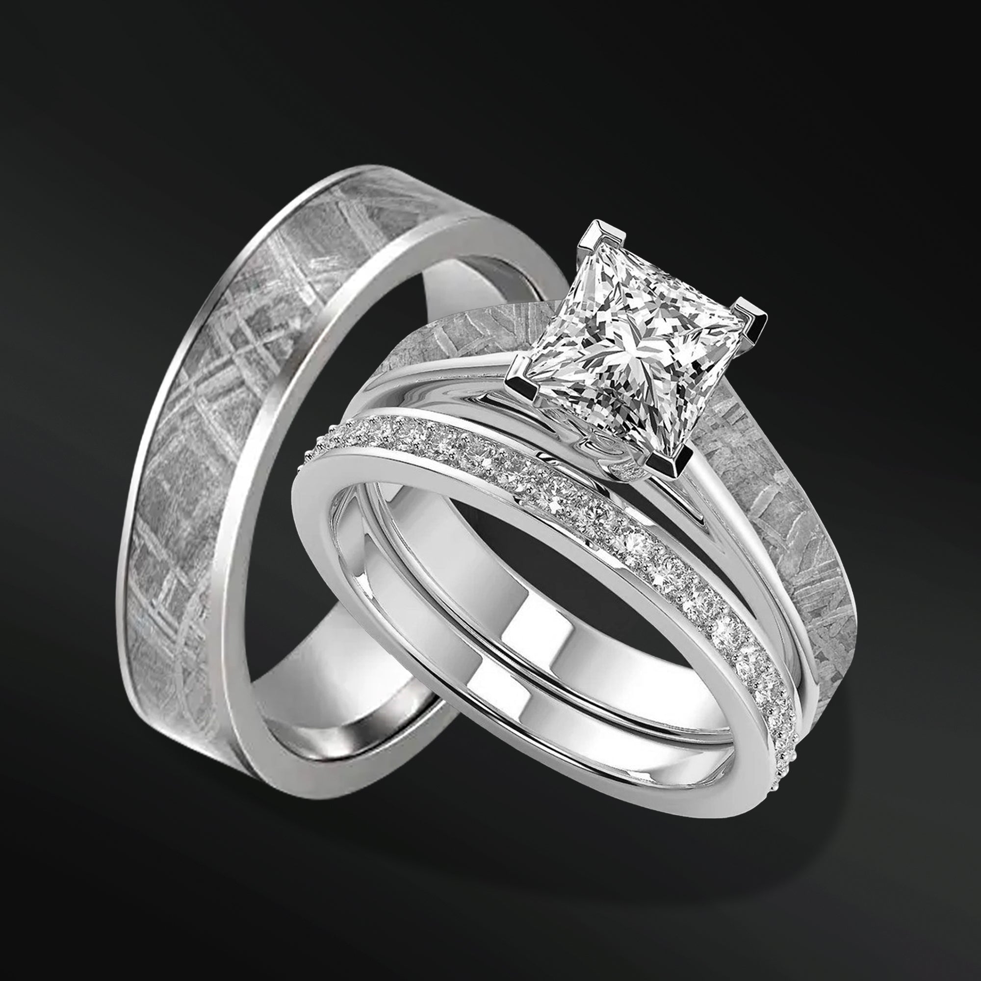 Golden Skyfall Set - 3PCS His & Her Wedding Engagement Ring Set | 1.3