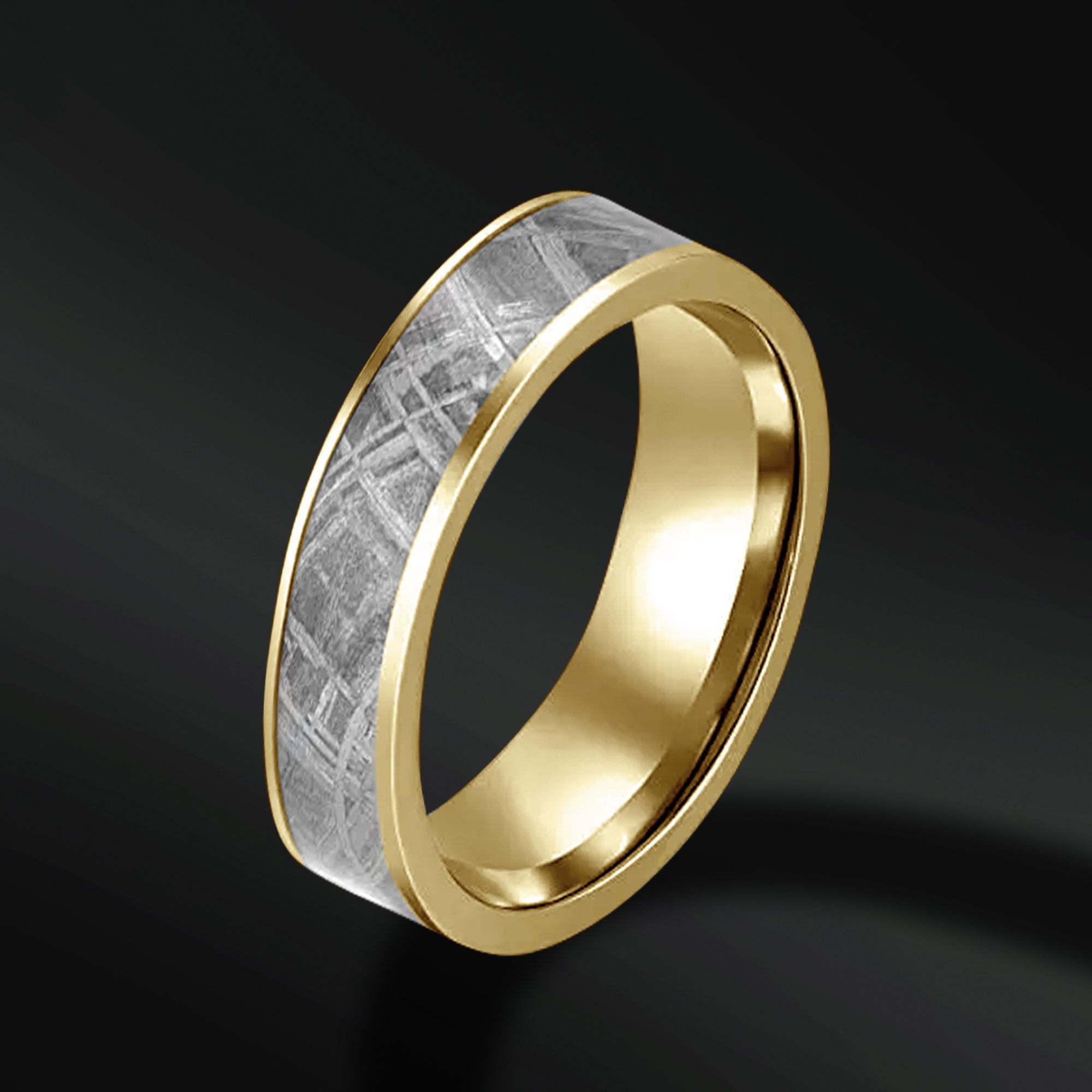 Golden Skyfall - Wedding Band for men | Stainless Steel | Muonionalusta Meteorite Ring for him