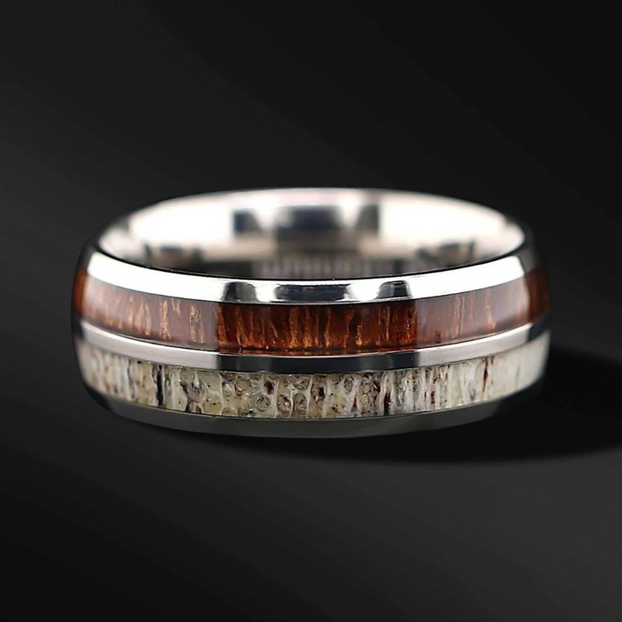 Titanium Deer Antler Ring with Koa Wood Inlay - Unisex Wedding Band