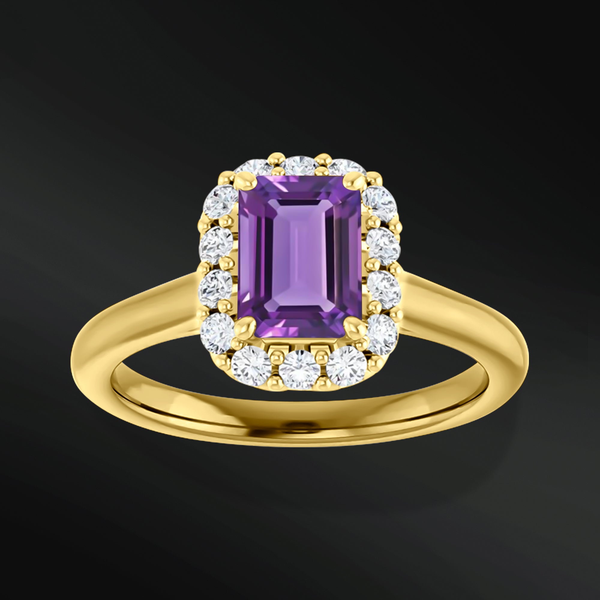 Violet Bliss - 14K Gold Engagement Ring | 7X5mm AAA Amethyst | 1/4 CTW Natural Diamond | GHI Color, SI2-SI3 Clarity