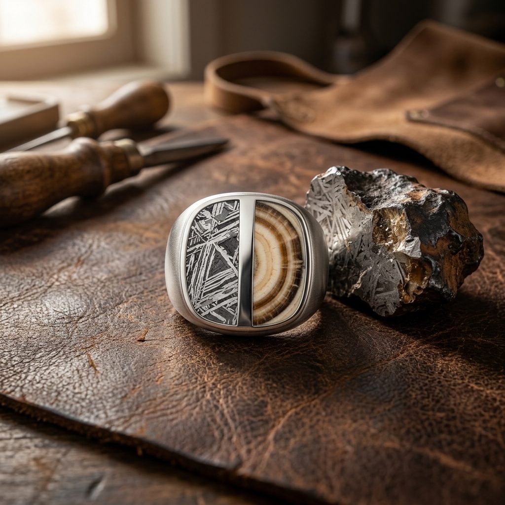 Frontier - Aletai Meteorite & Mammoth Tooth - Signet Ring