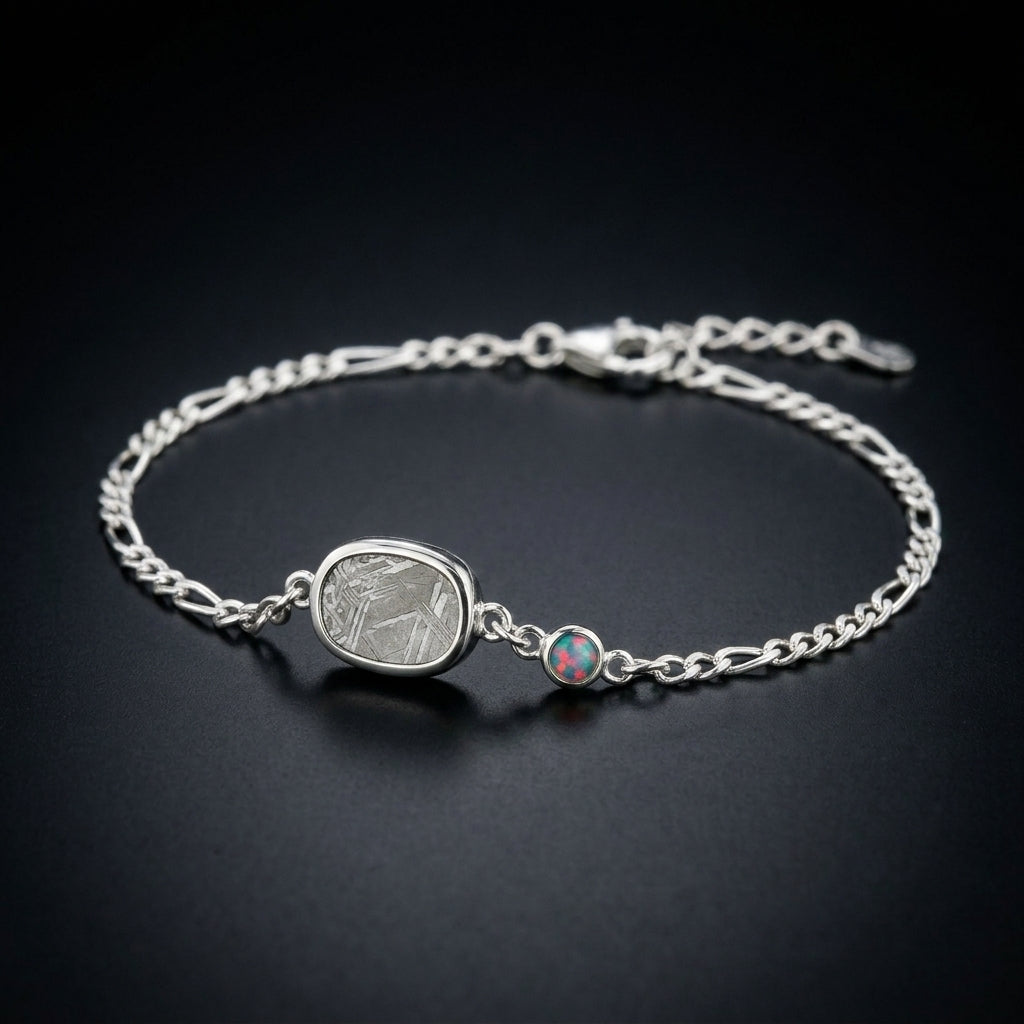Comet — Meteorite & Fire Opal Figaro Bracelet