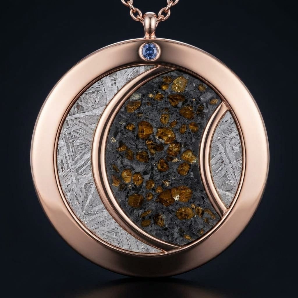 Gemini Moon - Lunar & Muonionalusta Meteorite - Pendant