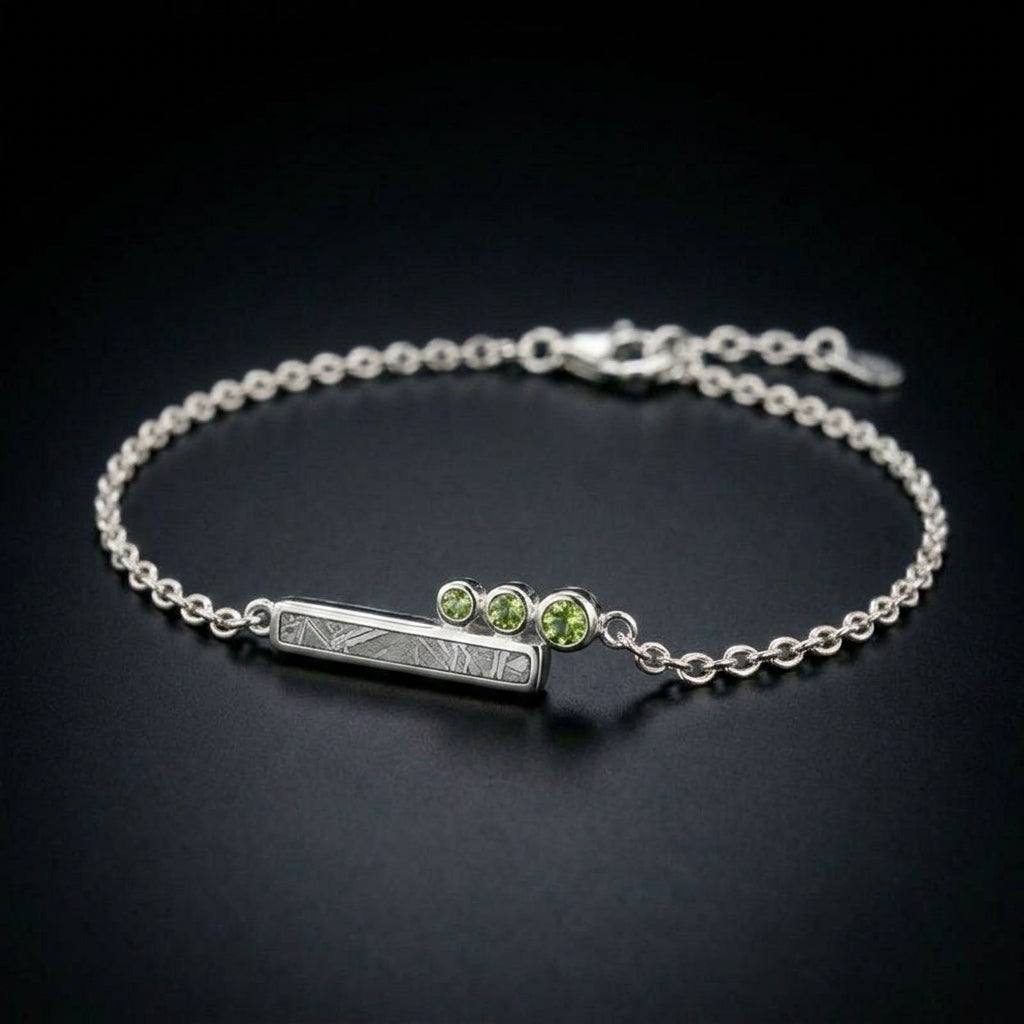 Drift — Meteorite & Peridot Bar Bracelet
