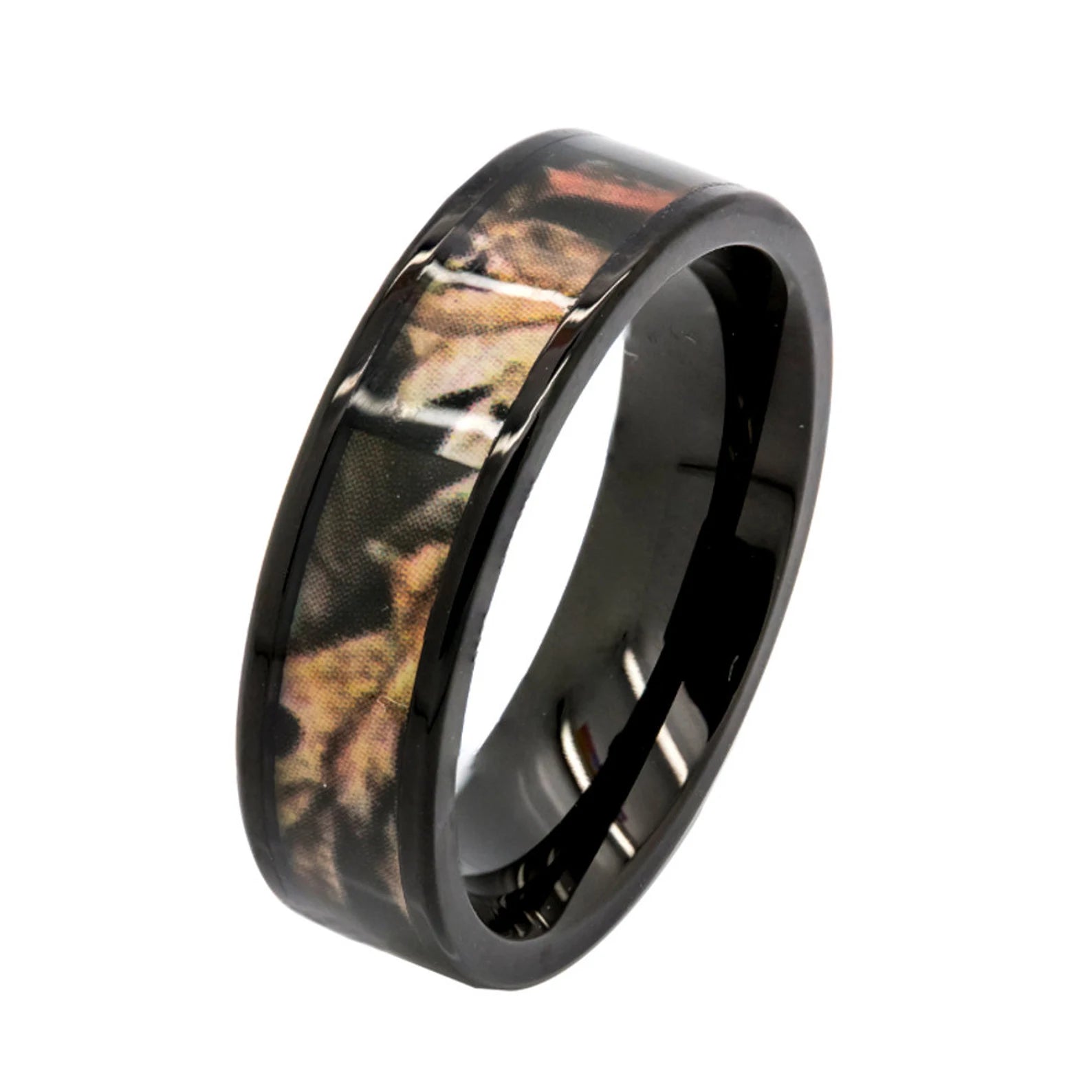 Stainless Steel Ring for Unisex | Black Camo Hunting Camo Ring | 5mm Wedding Band Hypoallergenic Allergy Free