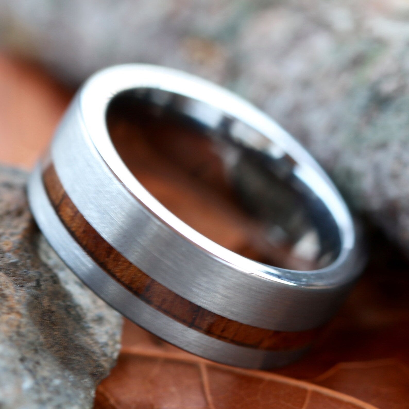 Tungsten Brown Koa Wood Ring - Unisex Engagement Wedding Band