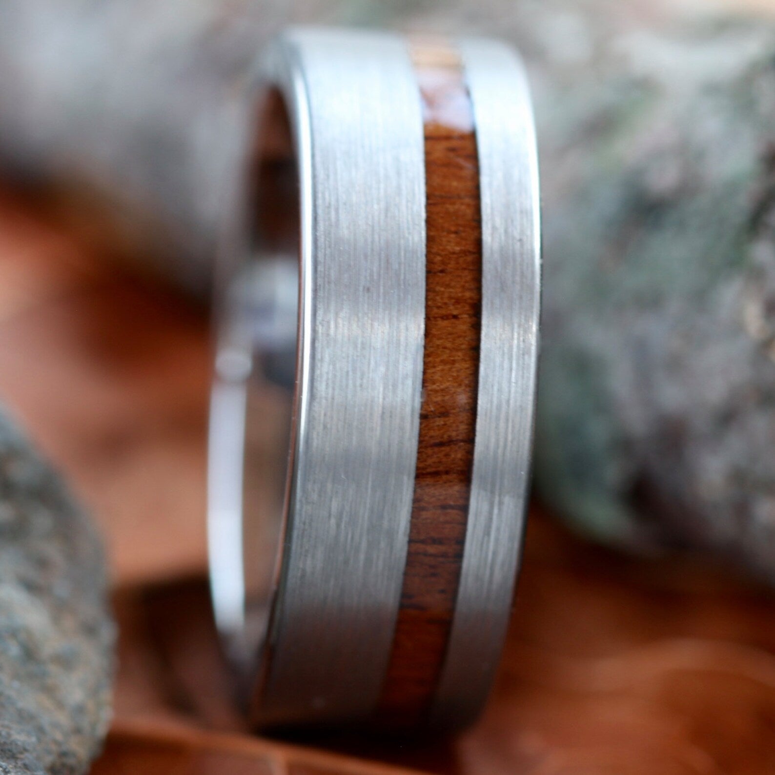 Tungsten Brown Koa Wood Ring - Unisex Engagement Wedding Band