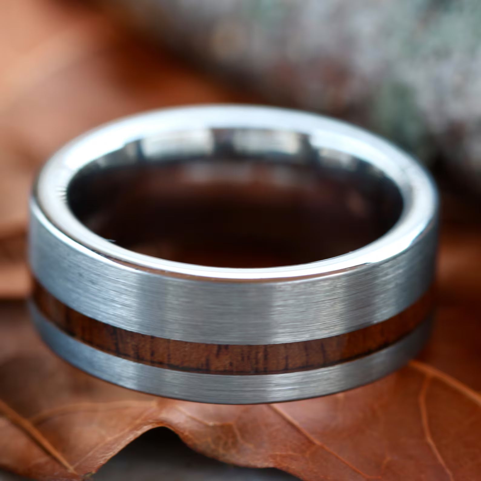 Tungsten Brown Koa Wood Ring - Unisex Engagement Wedding Band