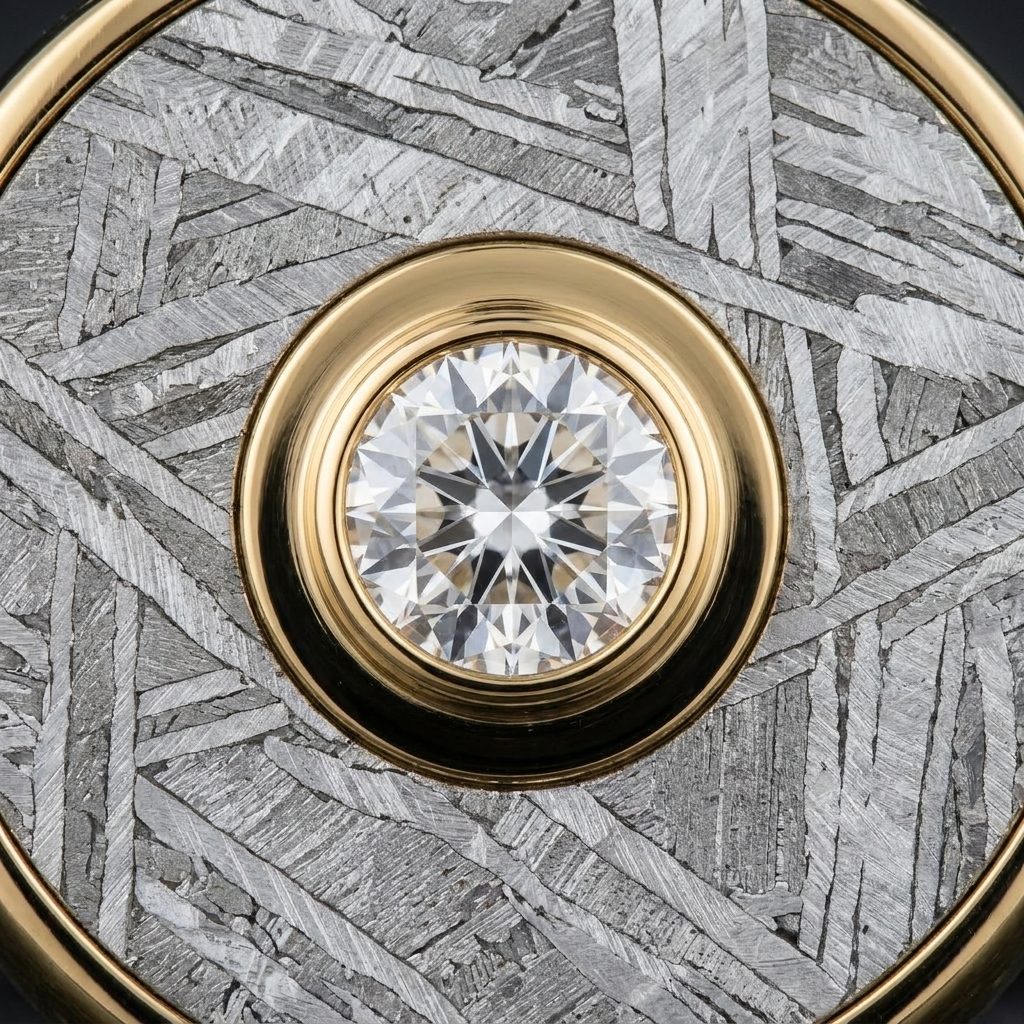 Pulsar Round - Muonionalusta Meteorite and Moissanite - Cufflinks