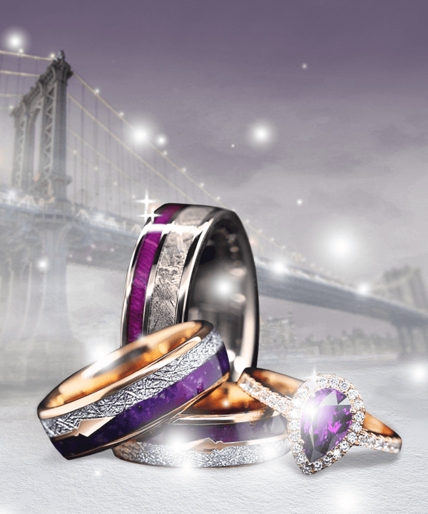DarkStar - Meteorite Engagement Wedding Rings 3pc