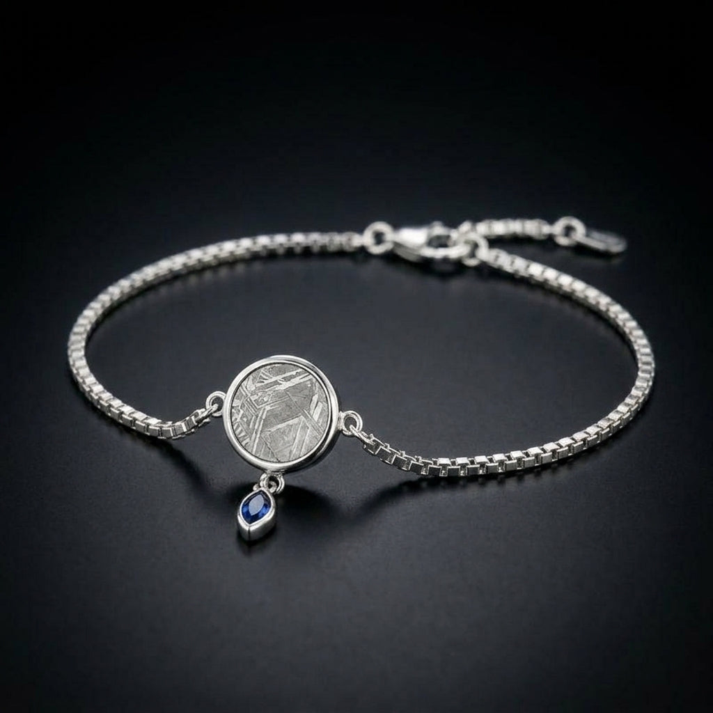 Orbit — Meteorite & Sapphire Box Chain Bracelet