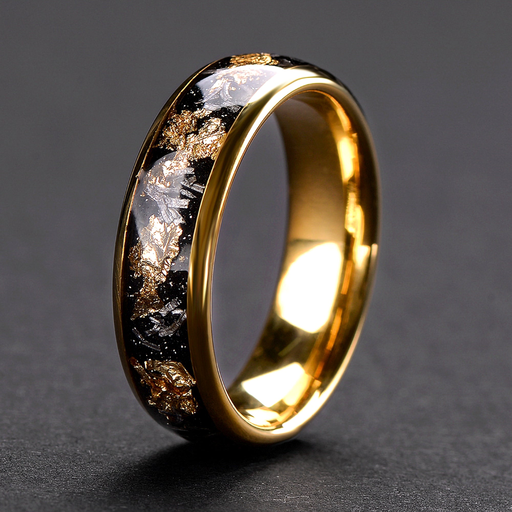 Tungsten Meteorite Ring for Unisex| Gold Plated Wedding Band for Men and Women | 6mm