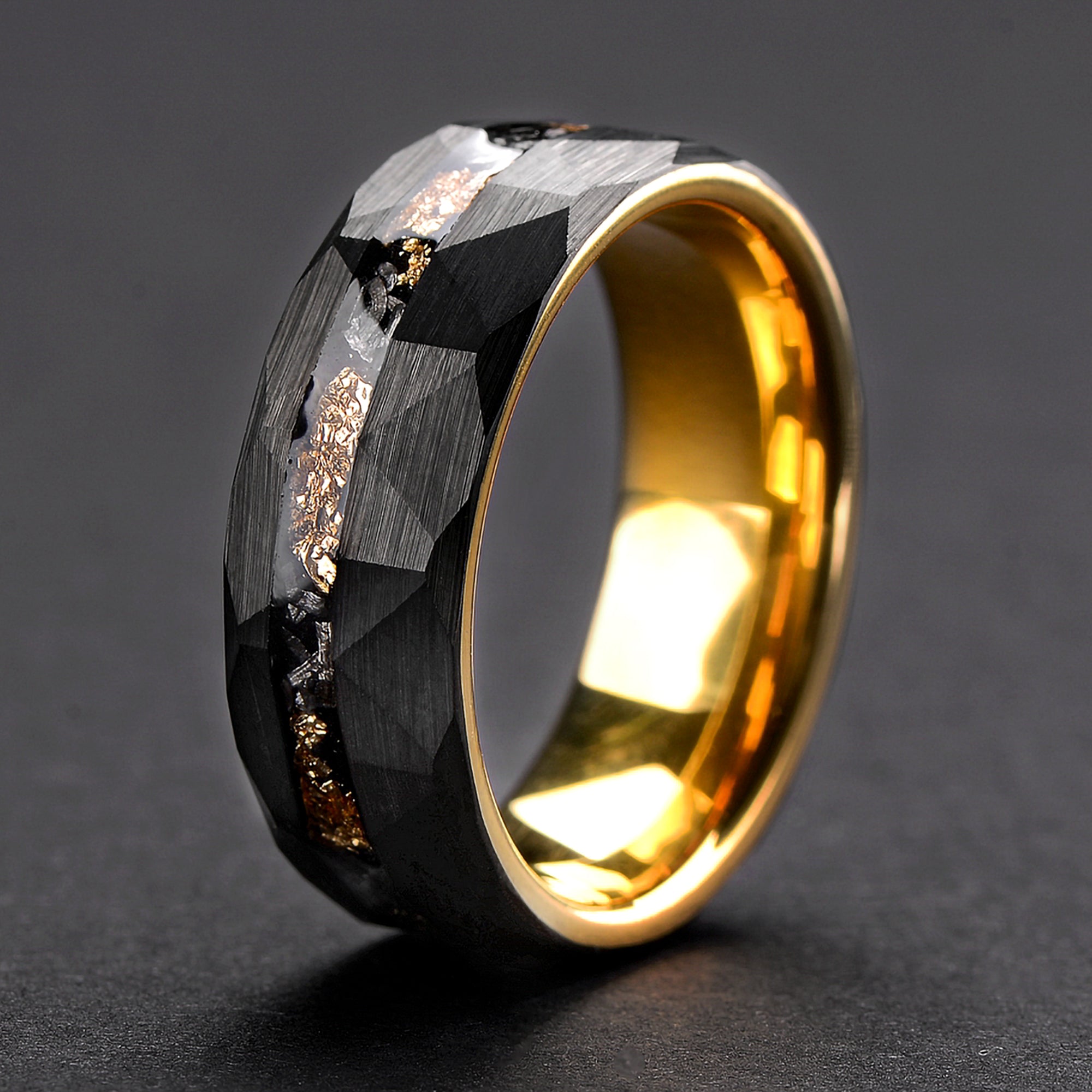 Tungsten Meteorite Ring for Men | Gold Plated Wedding Band | 8mm