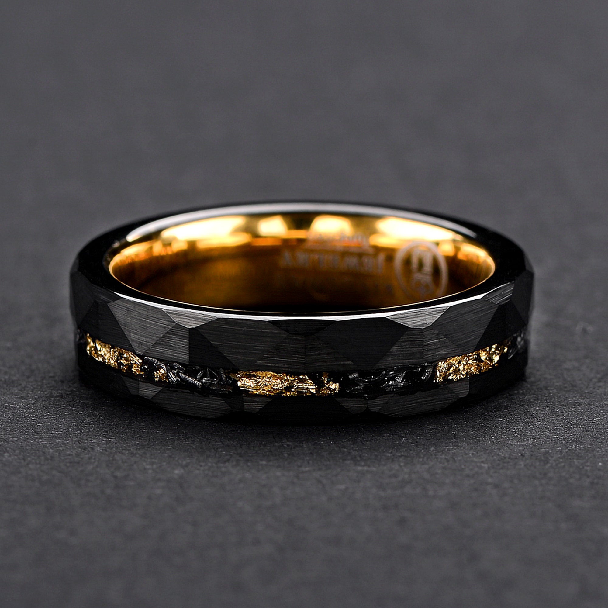 Tungsten Meteorite Ring for Women | Gold Plated Wedding Band | 5mm