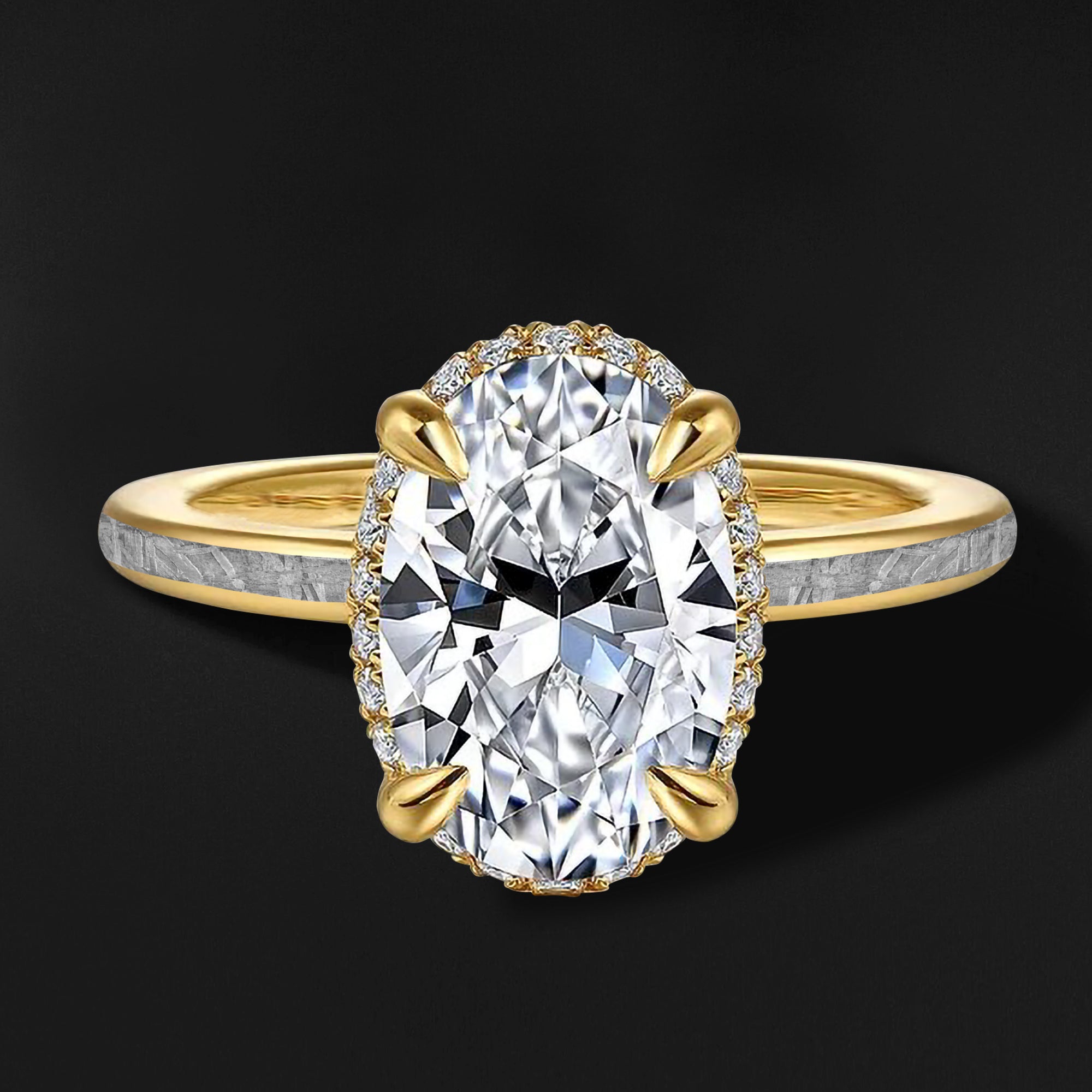 14K Gold Engagement Ring for Her - Natural Meteorite